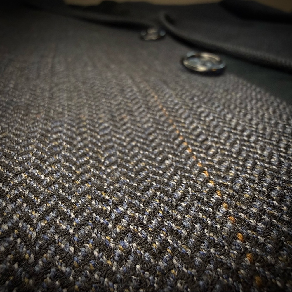Lanificio Campore Wool Blazer Mens 40R Grey Navy Herringbone Tweed Sport Coat